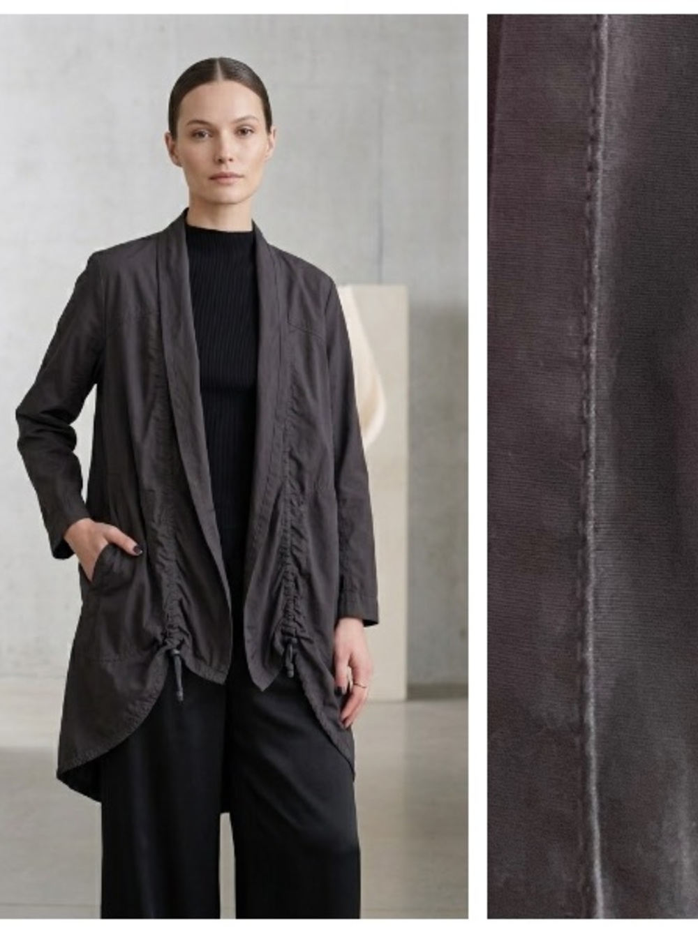Prairie Underground Dark Gray Ruched Open Front Jacket Large